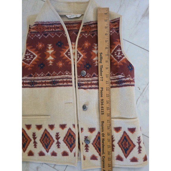 Orvis Womens Small Southwestern Aztec Fleece Vest Button Front Pockets - Picture 9 of 10